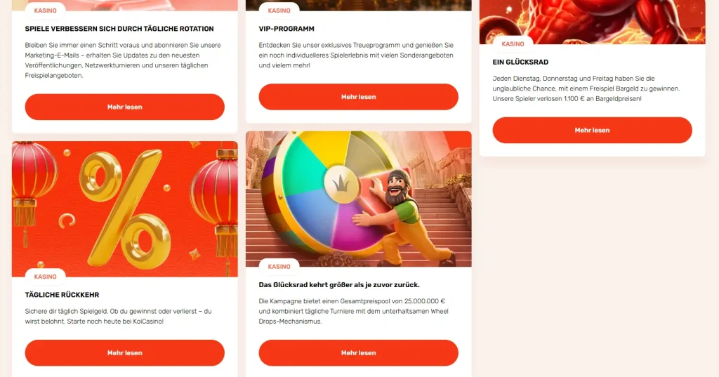Koi Casino Bonus Aktionen mit Glücksrad, VIP Programm und täglichen Rewards