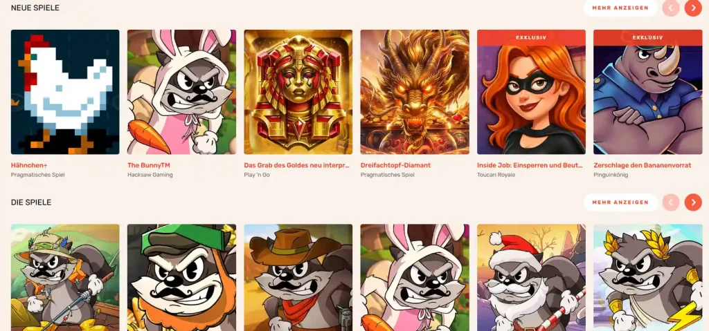 Koi Casino neue Spiele Auswahl mit verschiedenen Slot Titeln und Anbietern
